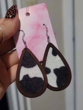 Cow Print Black & White Teardrop Earrings - Women Jewelry